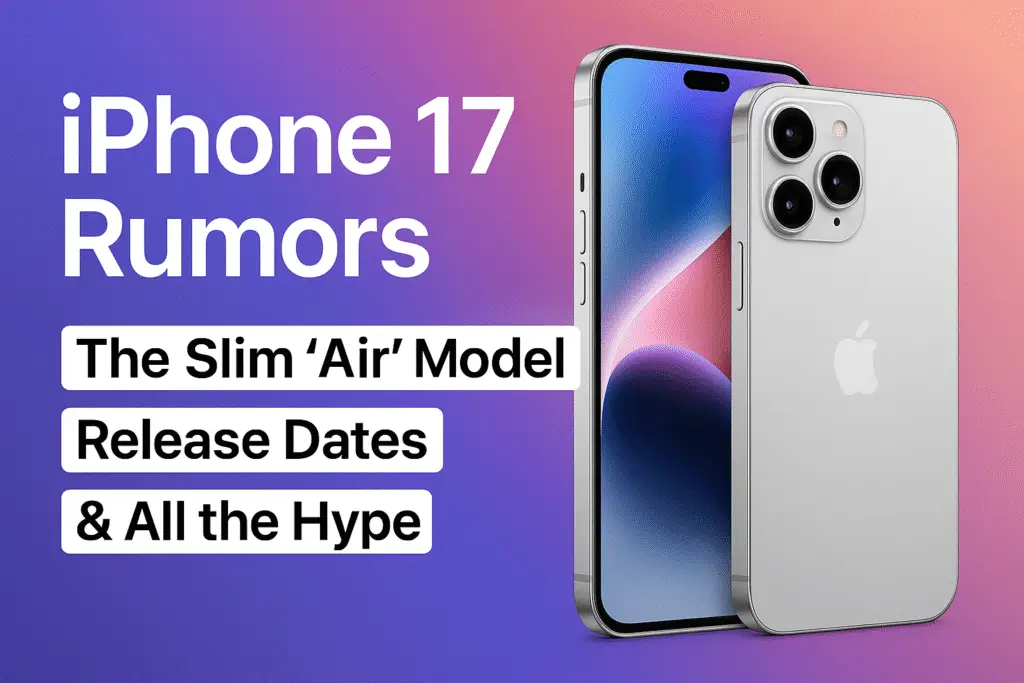 Mockup comparison of iPhone 17 Air and iPhone 17 Pro Max featuring slim Air design, triple camera Pro Max, and lightweight aluminum body.
