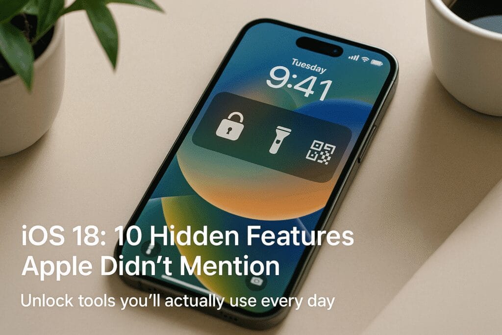 "A hand holding an iPhone showing iOS 18 hidden features menu on screen"